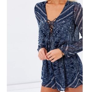 Jetset Diaries Blue Boho Print Romper playsuit